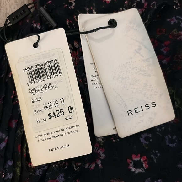 Flaw - New Reiss Long Sleeve Pintuck Floral Ruffle Mini Dress Size 12 NWT - Picture 8 of 13